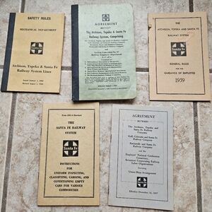 5 Santa Fe Railroad Employees Agreements, Safety Rules, & Manuals, 1940s-1950s